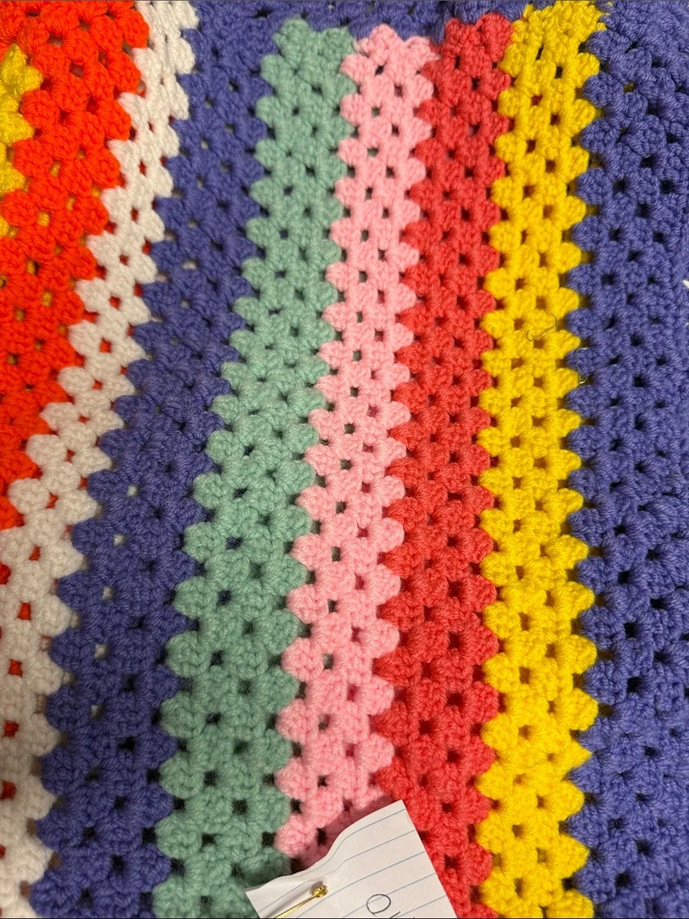 Colorful Multicolor Crochet Lap Blanket - Bright Striped Afghan Picot Edges